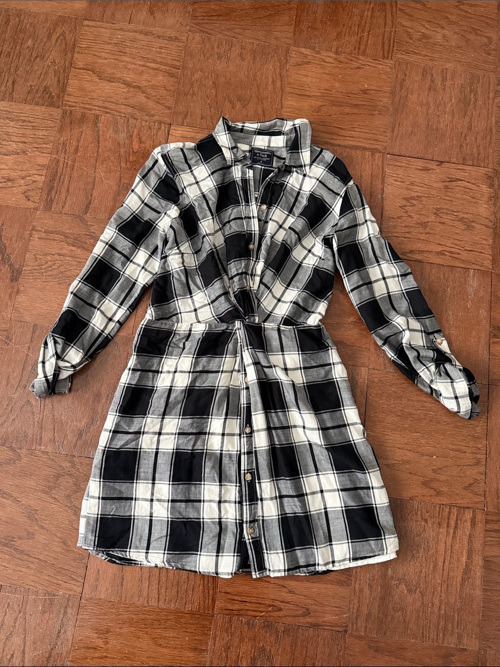 Abercrombie & Fitch Black and White Plaid Tie-Front Mini Dress